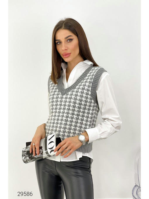 Вязаный жилет с узором гусиная лапка — изображение 4