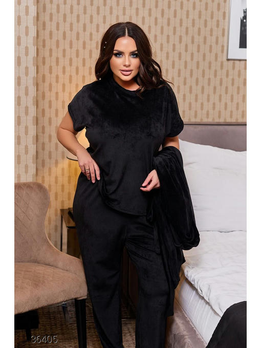 Велюровый комплект-тройка из футболки, халата и брюк — изображение 2