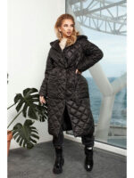 Стёганое пальто миди с капюшоном