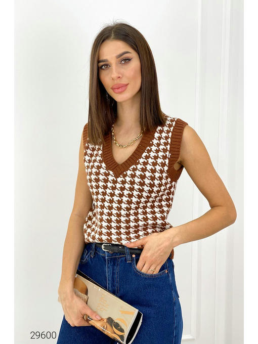 Вязаный жилет с узором гусиная лапка — изображение 2