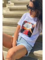 Футболка с принтом и отделкой жемчугом