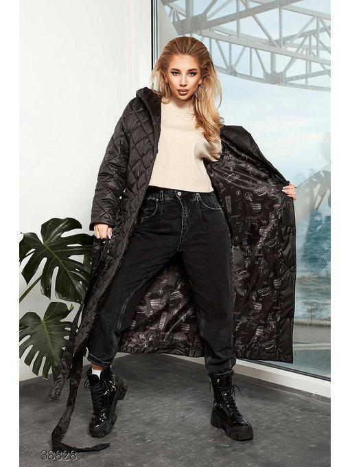 Стёганое пальто миди с капюшоном — изображение 3