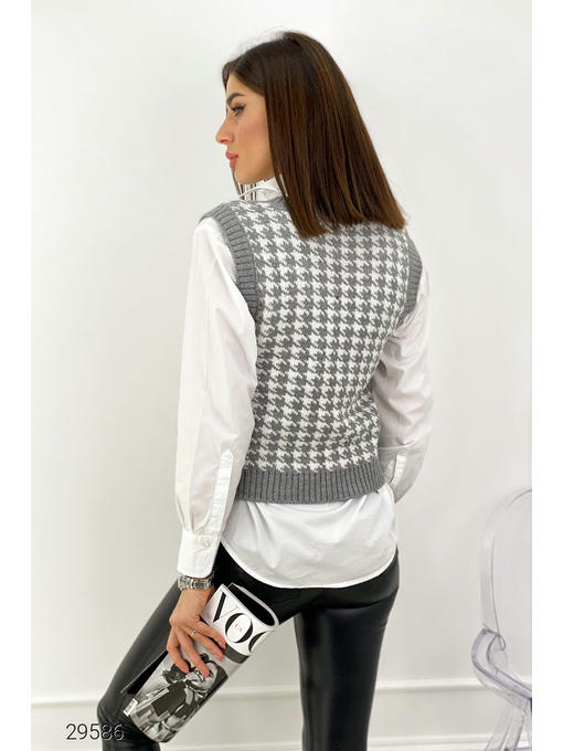 Вязаный жилет с узором гусиная лапка — изображение 3