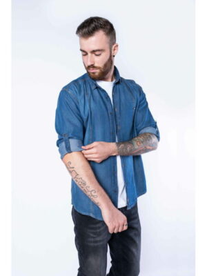 Рубашка джинсовая с декоративными строчками