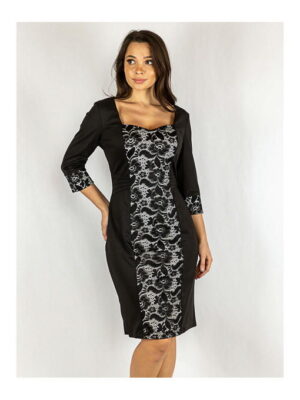 Платье батал черно-молочное