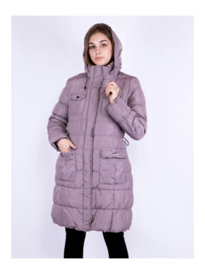 Женское пальто-пуховик пудровое