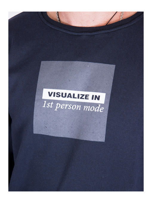 Свитшот мужской темно-синий на флисе — изображение 4