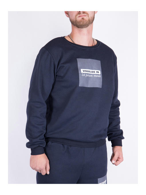 Свитшот мужской темно-синий на флисе — изображение 2