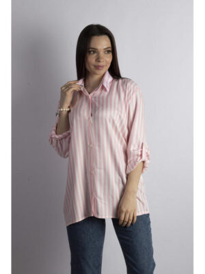 Рубашка женская бело-розовая