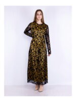 Платье батал черно-желтое