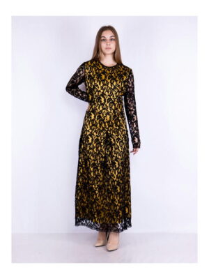 Платье батал черно-желтое