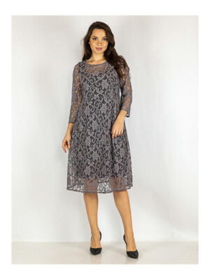 Платье батал черно-серое