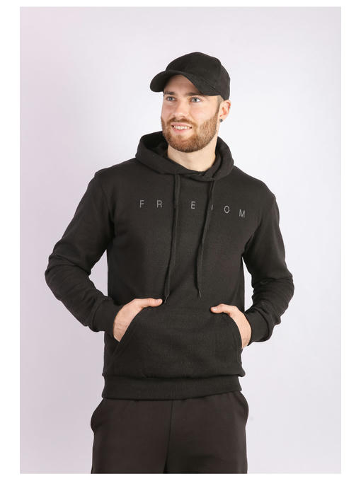 Худи мужское черное на тонком флисе