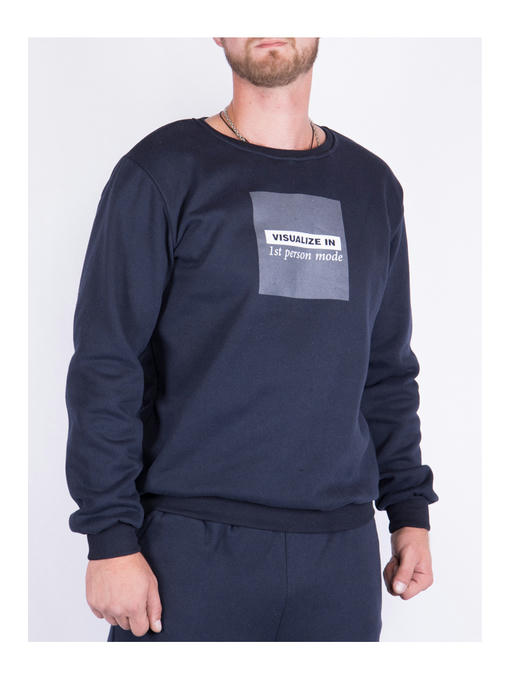 Свитшот мужской темно-синий на флисе