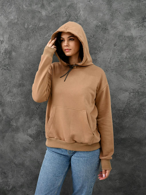 Женское худи с рефлективным шнурком - темно-бежевый — изображение 5