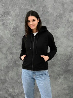 Женское худи на молнии - черный