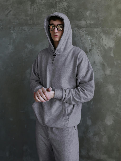 Мужское худи OVERSIZE + paracord - темно-серый меланж — изображение 3