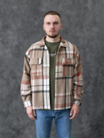 Рубашка-куртка - бежево-белая клетка