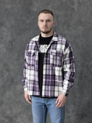 Рубашка-куртка - бело-фиолетовая клетка