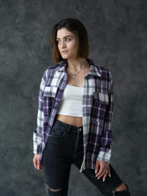 Рубашка-куртка - бело-фиолетовая клетка