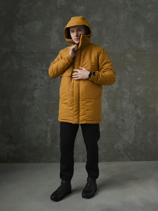 Мужская зимняя парка - горчичный — изображение 3