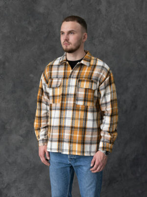 Рубашка-куртка - бело-горчичная клетка