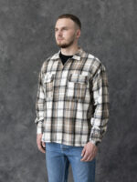 Рубашка-куртка - бело-бежевая клетка