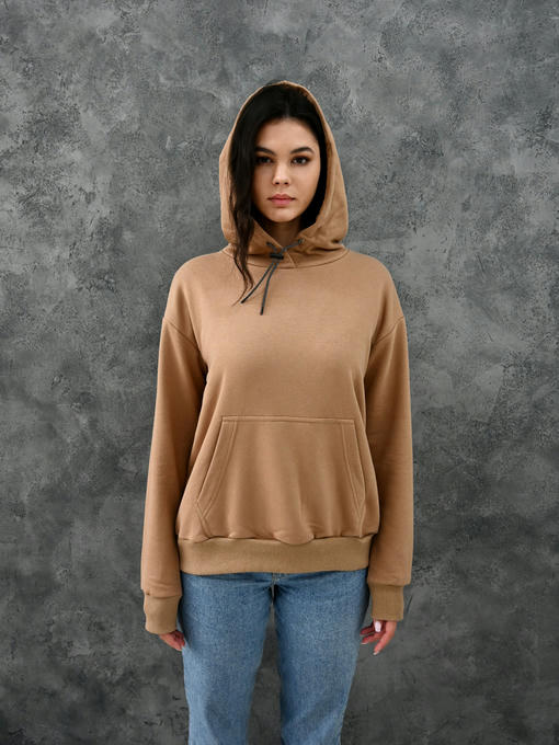 Женское худи с рефлективным шнурком - темно-бежевый — изображение 2