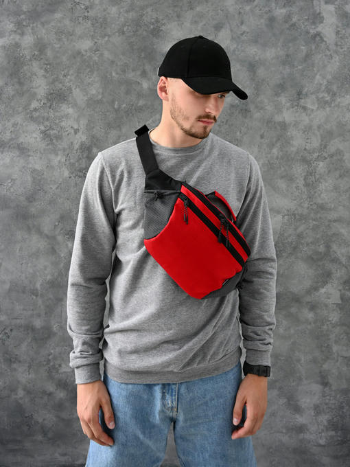 Сумка на пояс - красный/черный