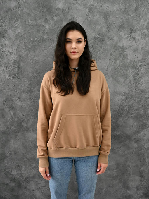 Женское худи с рефлективным шнурком - темно-бежевый