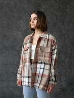 Рубашка-куртка - бежево-белая клетка