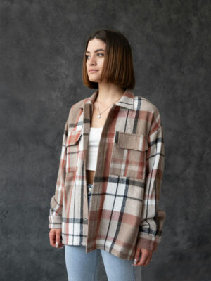 Рубашка-куртка - бежево-белая клетка
