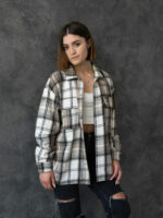 Рубашка-куртка - бело-бежевая клетка