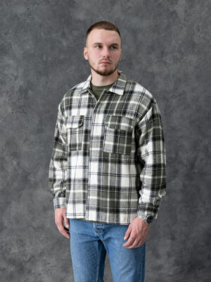 Рубашка-куртка - бело-зеленая клетка