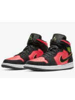 Кроссовки женские Jordan 1 Mid Black Hot Punch (BQ6472-006)