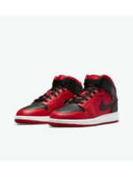 Кроссовки женские Jordan 1 Mid Gs Reverse Bred 2021 'Black Gym Red' (554725-660)