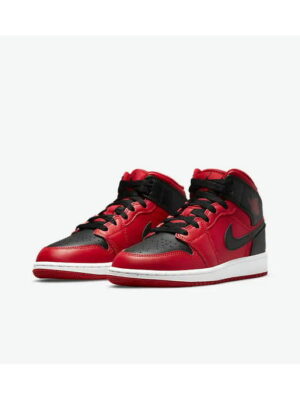 Кроссовки женские Jordan 1 Mid Gs Reverse Bred 2021 'Black Gym Red' (554725-660)