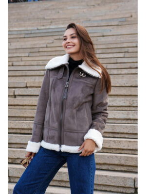 Зимняя дубленка капучино