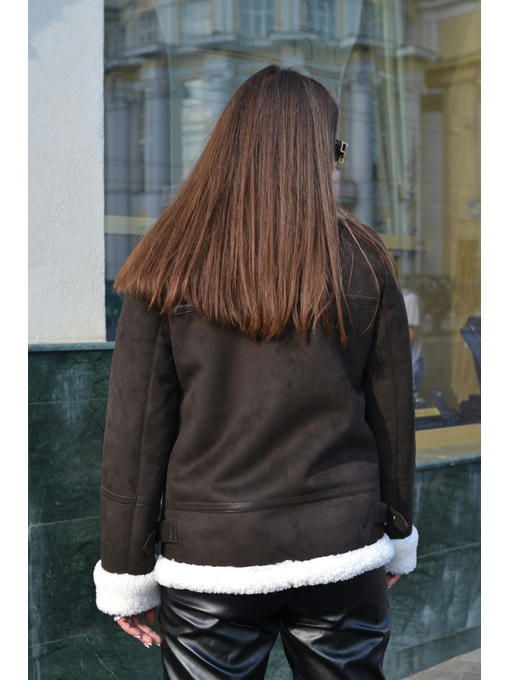 Зимняя дубленка шоколад — изображение 3