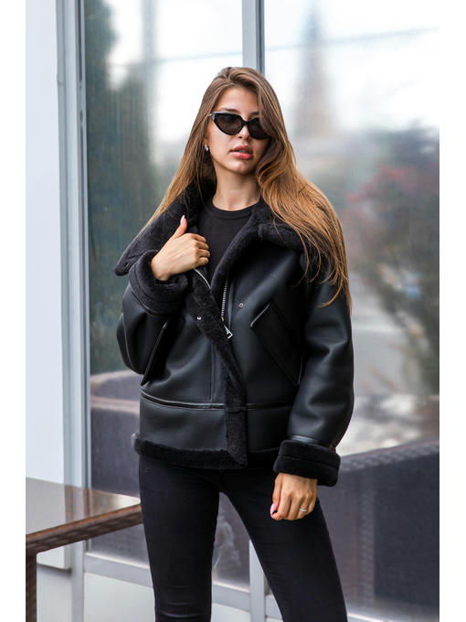 Зимняя дубленка черная — изображение 2