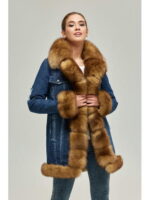 Зимняя джинсовая парка джинс + рыжий мех