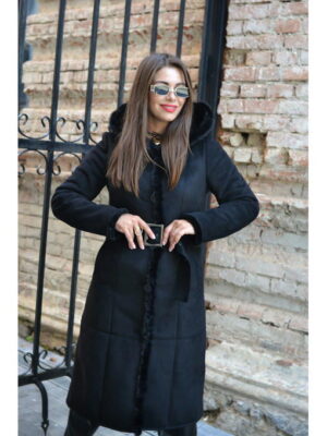 Зимняя дубленка черная