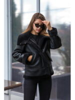 Зимняя дубленка черная