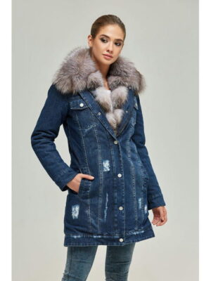 Зимняя джинсовая парка темная джинс