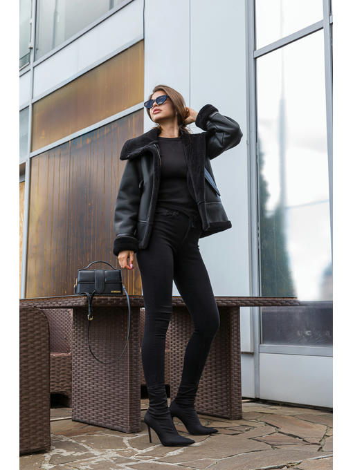 Зимняя дубленка черная — изображение 4