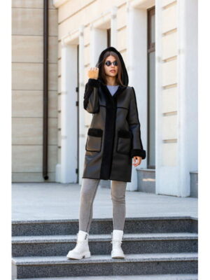 Зимняя Дубленка кап черная