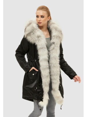 Зимняя парка черная + белая мех
