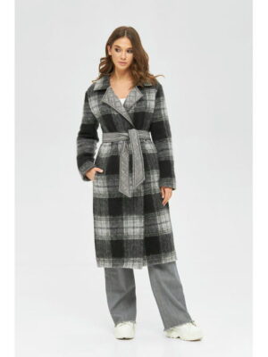 Демисезонное пальто серое клетка