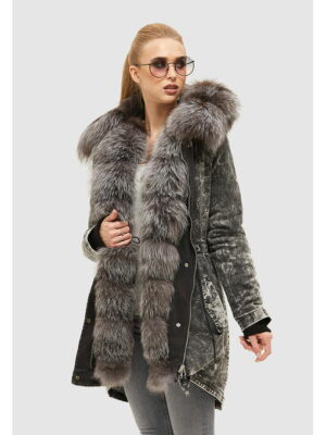 Зимняя джинсовая парка темно-серая