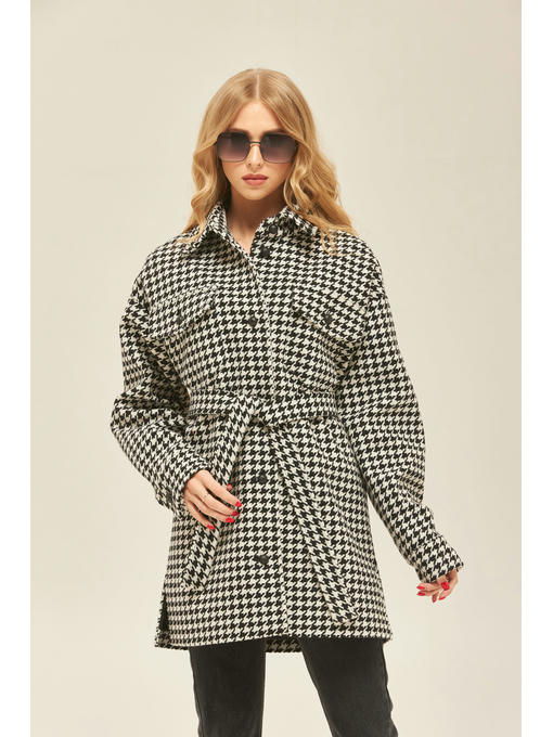 Демисезонное пальто черно-белое